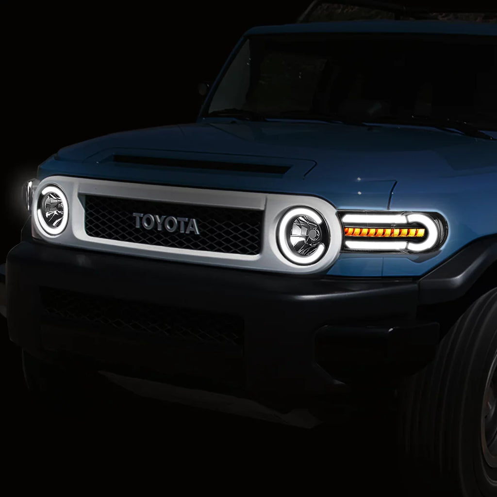FJ Headlight 08 Cruiser Motoring to Pair 11 LED Lamps Bumper Black/Clear 13 For 2014 DRL+Sequential Turn 2007 DNA Corner HL-LB-FJC07-BK-CL1 Front 10 Toyota 09 Signal 12