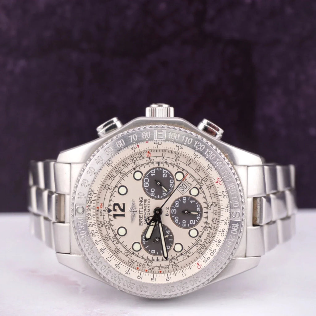 BREITLING Chronograph 44mm Watch Automatic White B-2 Dial Men's A42362 Steel