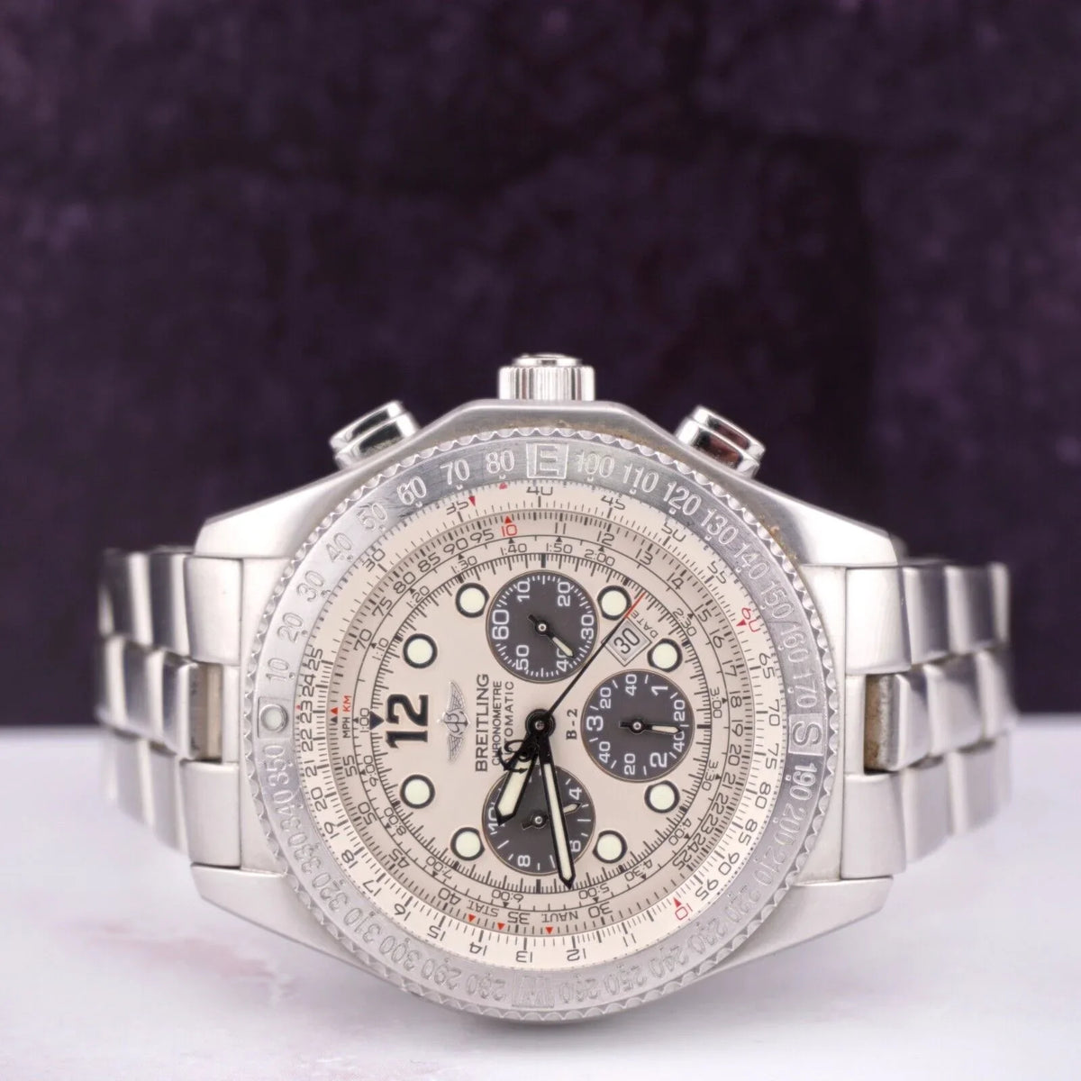 BREITLING Chronograph 44mm Watch Automatic White B-2 Dial Men's A42362 Steel