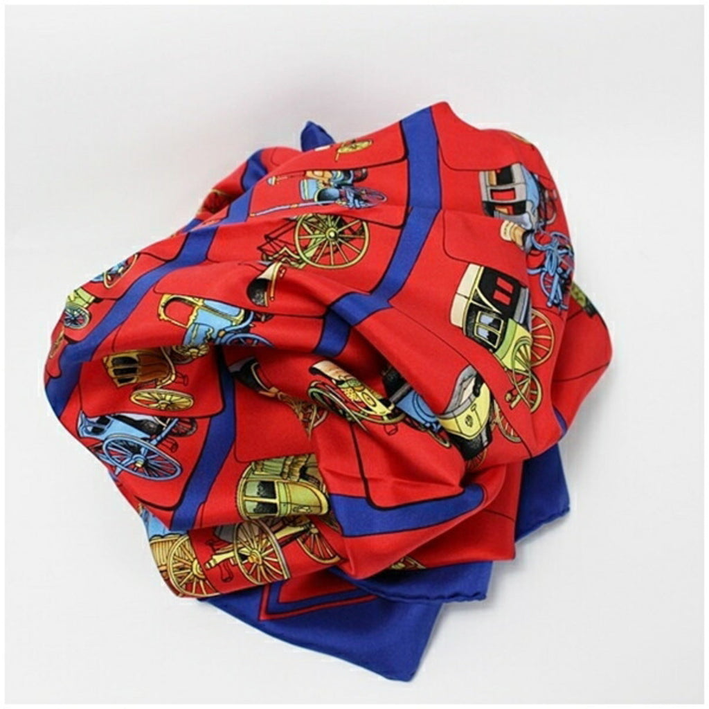 Scarf Pre-Owned x Women's Silk HERMES Blue Carriage) CARROSSERIE (Spiral (Good) Hermes Muffler Red