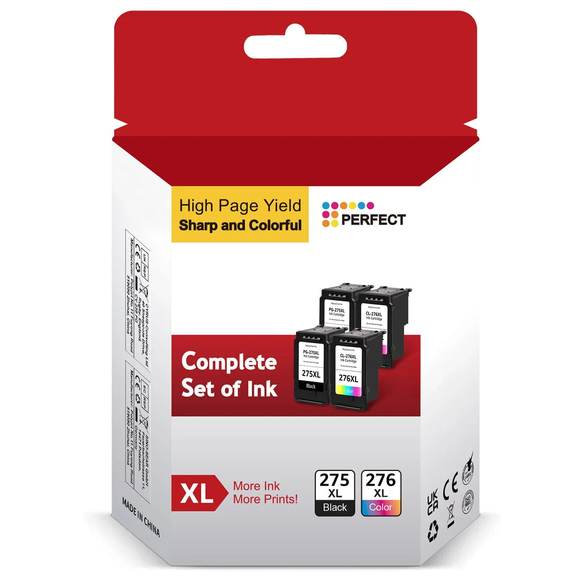 Combo 276XL Pack (4-Pack) TS3500 276XL Printer 275XL 276 Replacement 275XL for TR4720 Pixma TS3520 TR4722 TR4700 Ink TS3522 Pack Cartridges Canon for and CL-276 275 PG-275 Combo Ink