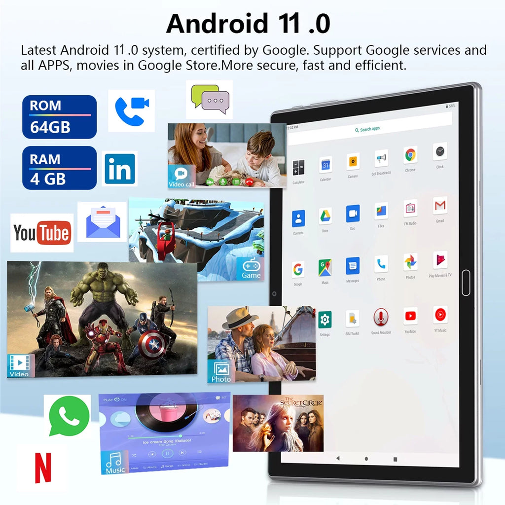 Tablets,64GB 1 Camera,Wi-Fi,Bluetooth,GPS,Black with 128GB Android 11,Tablet 1.6GHz 2 ),6000mAh 4G Octa-Core PC,Dual Keyboard,10 in to inch Tablet Battery,Latest ROM(up Expand Cellular