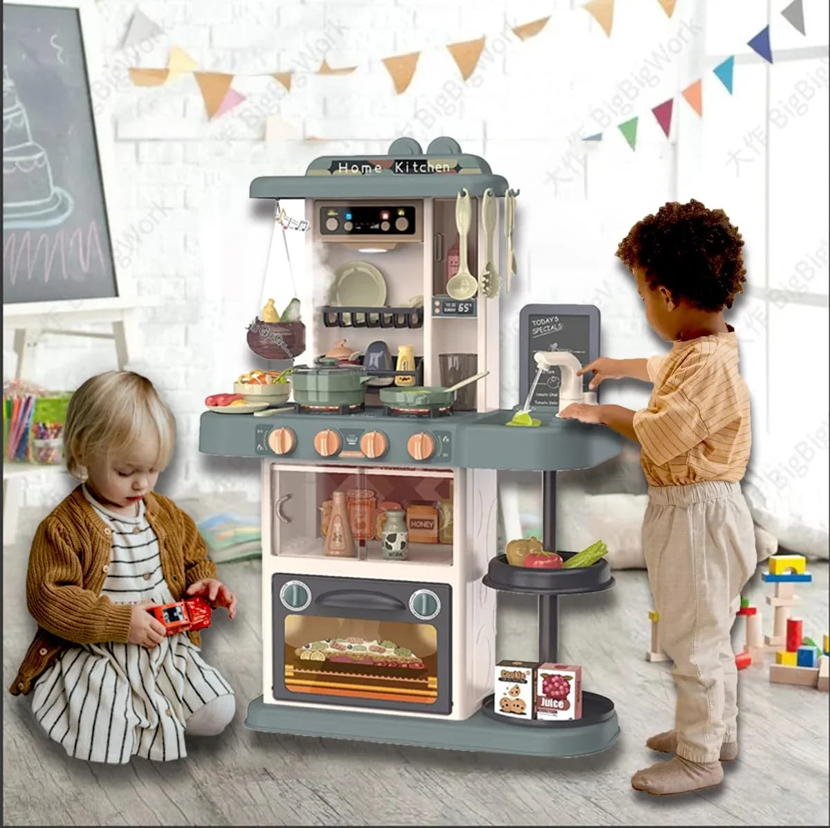 Set 43 of Girls Kitchen Kids Play Simulation Playset 28.3" Toy Pcs and Play Christmas Lights PayUSD Boys Sounds for Green Toys Kitchen Kids Spray with with Toddlers Realistic Birthday, Pretend for
