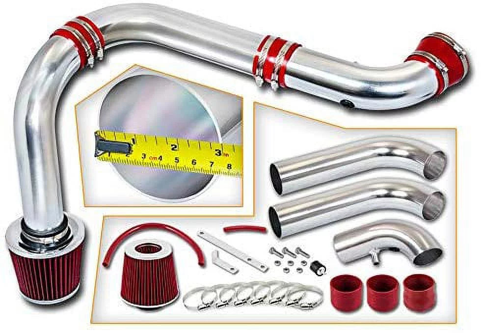 Dodge Compatible Air Kit For 1500 + Combo Cold Ram Rtunes 02-08 RED (3piece) 3.7L/4.7L Intake Filter Racing