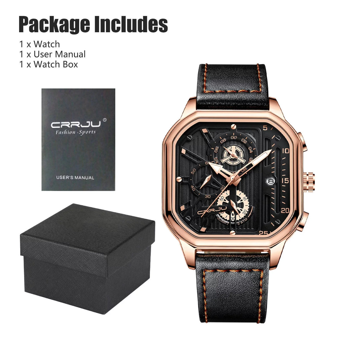 Quartz Date Watch Business Luminous Waterproof Chronograph Men's Leather Luxury