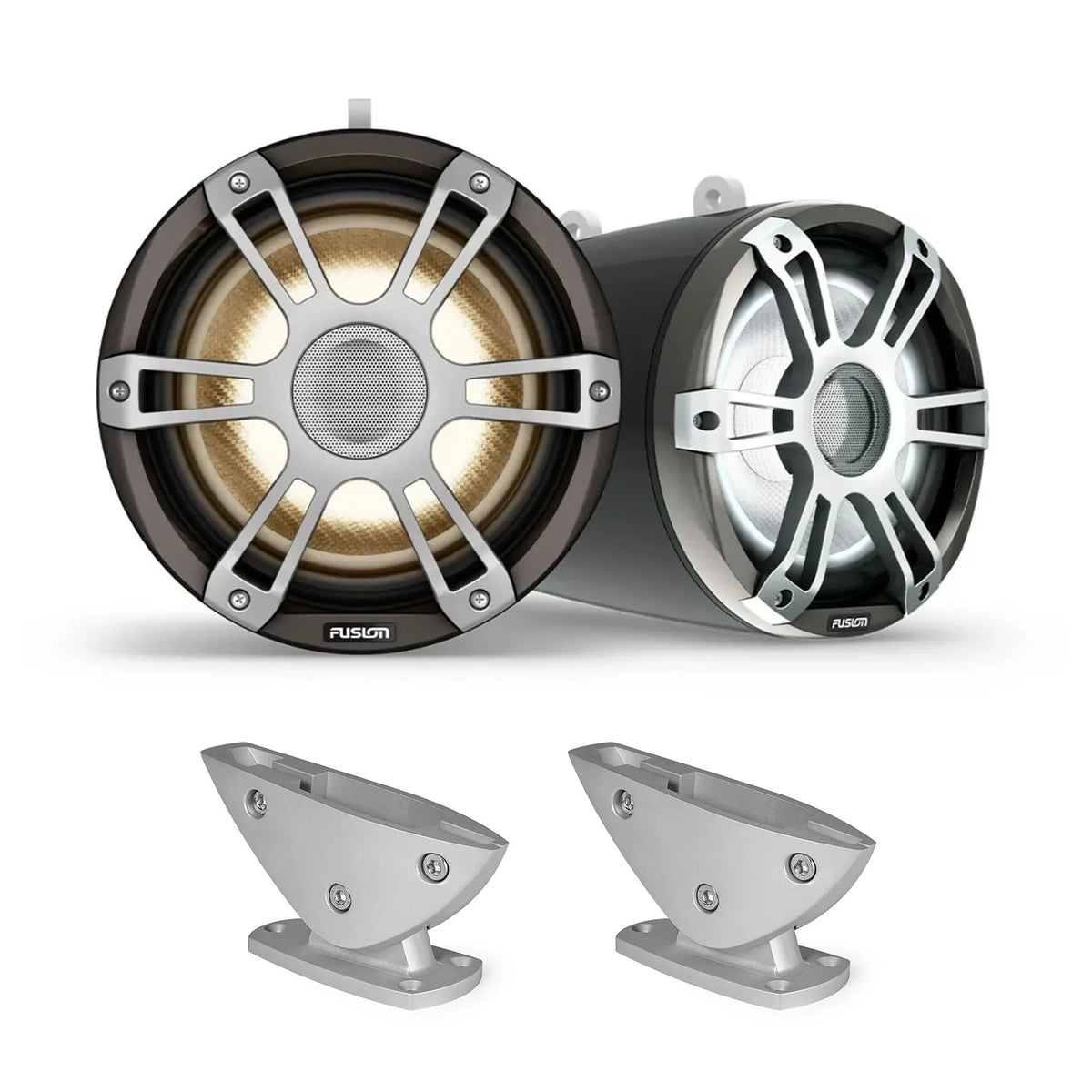 LED Pair Gray Brackets, Tower Deck SG-FTMNTDK Speakers Grille Mount Fusion Universal SG-FLT883SPG Sports with 8.8"