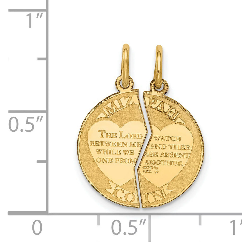 on Pendant Emotional Break Coin Apart Yellow Round 31:49 Mizpah Words 17 mm 2-Piece Bond 14k 22 Gold mm Genesis x