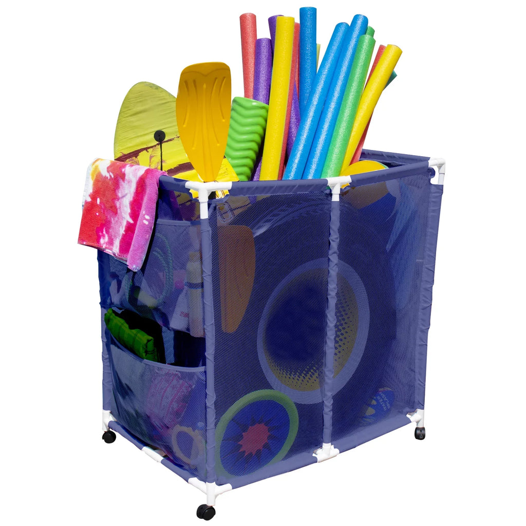 Floats, Blue x L Storage White Essentially Bin, Rolling Pool / Style Toys Yours 25.4" Large, x 37.5" 455102 W Organizer Equipment (35" Balls, H), and Mesh