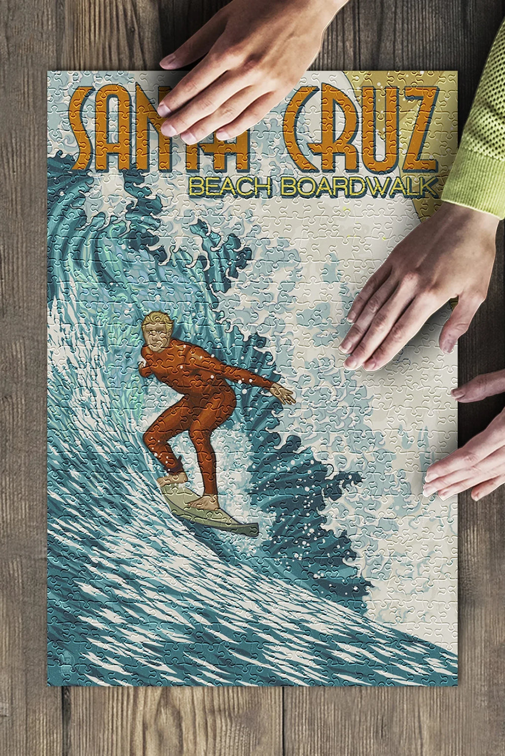 Cruz, Santa Piece Family, 500 USA) (19x27 and Jigsaw Puzzle Stylized in California, Surfer Made Premium for inches, Adults