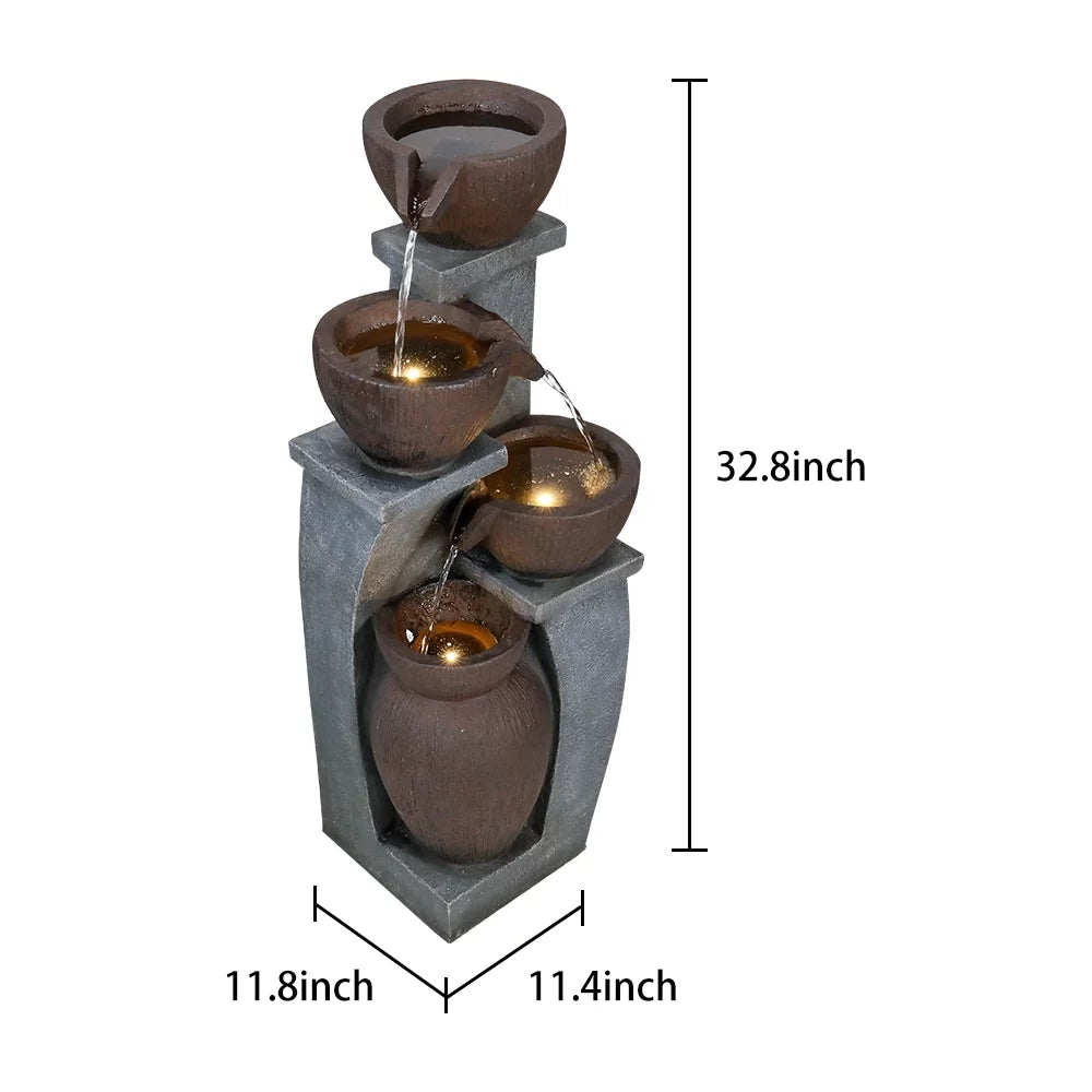 '- for Porch, Light Outdoor Patio, Fountain Backyard Fountains 4-Tier and Home Garden Outdoor Willwolf Garden, LED with 32.8''H Art Modern Decor Deck,