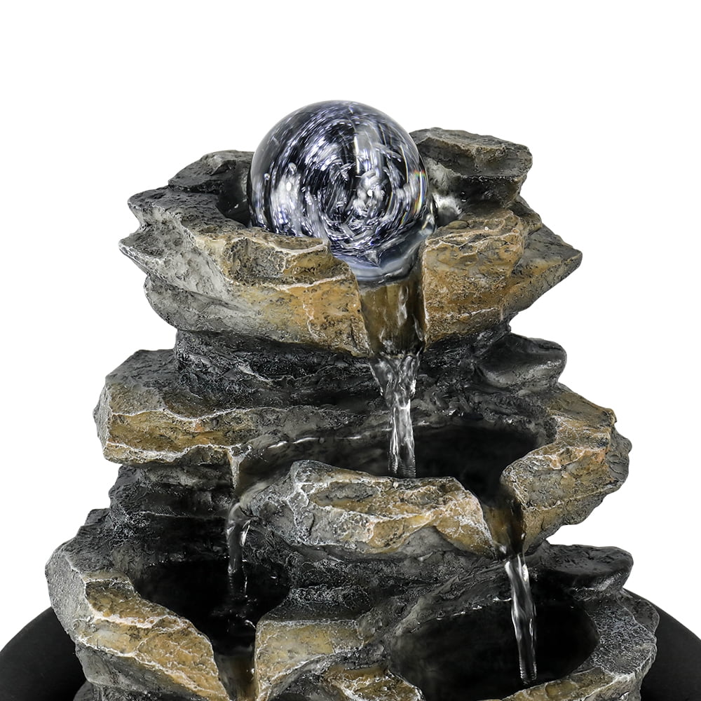 High 8.3-inch Tabletop Water Lights and LED Cascading 4-Tier Rock with Decor Fountain Falls for Office Home