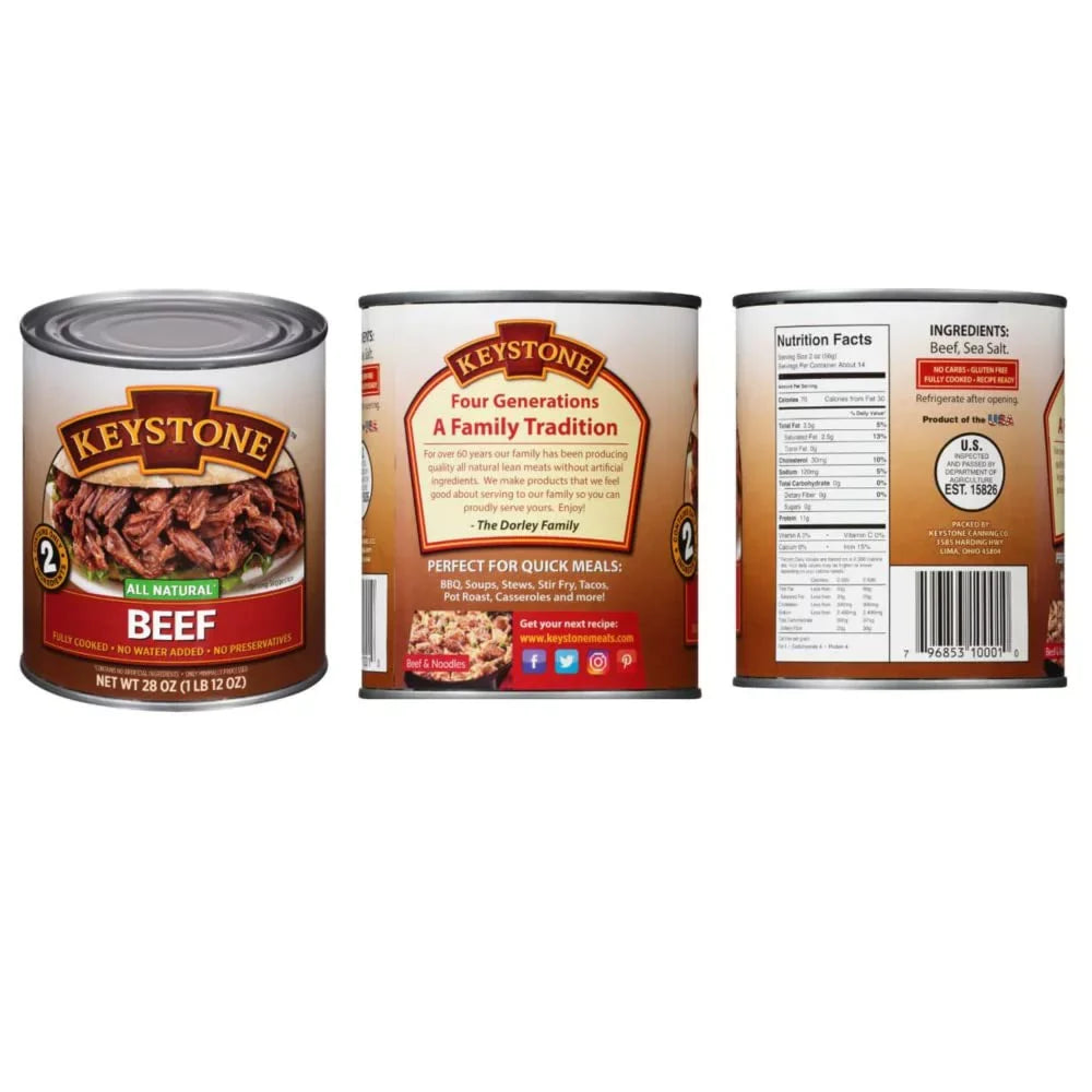 Long Emergency Cans 28oz All 2 Shelf (6 of Survival Life Each) Cans Ready Keystone Combo Food Pork Camping and eat to Natural - Chicken Beef,