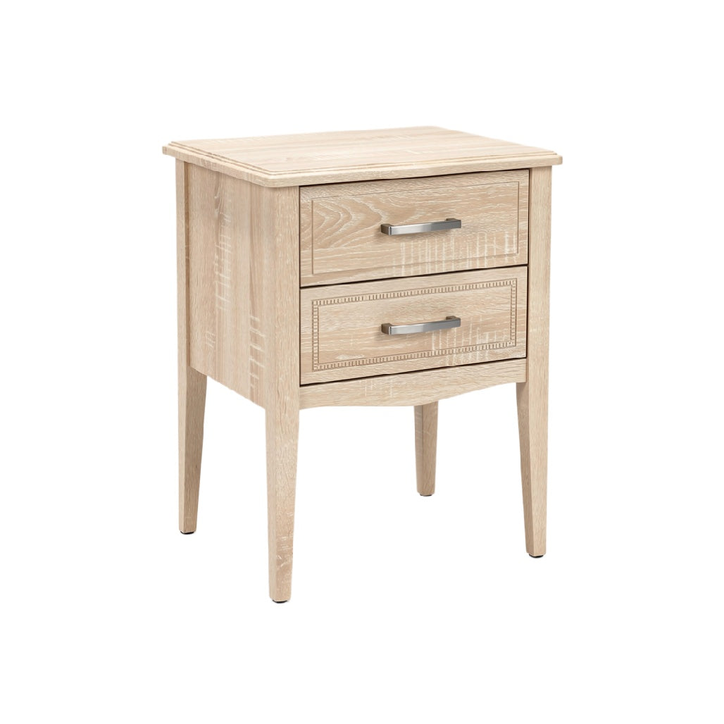 Modern Two-Drawer Wooden Nightstand with Sleek Handles