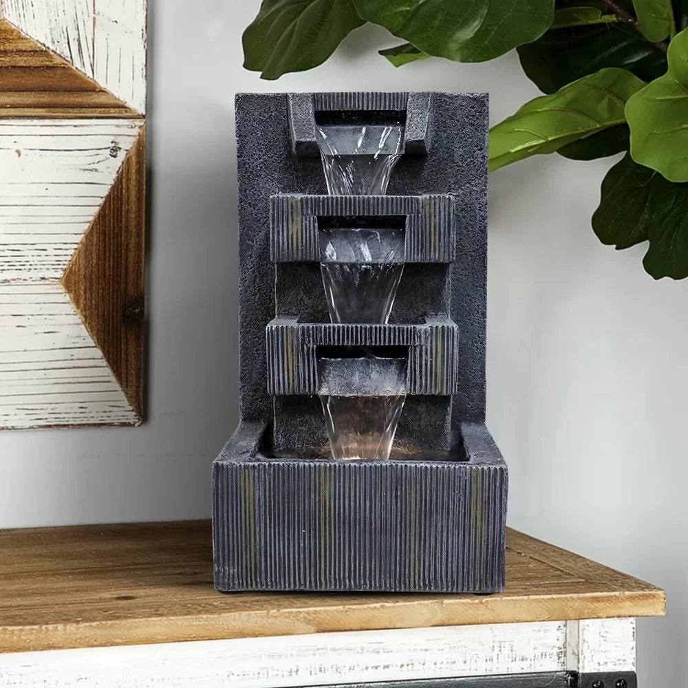 '- Fountain Water Ambiance - & Soothing LED Grey Tabletop Sounds LED