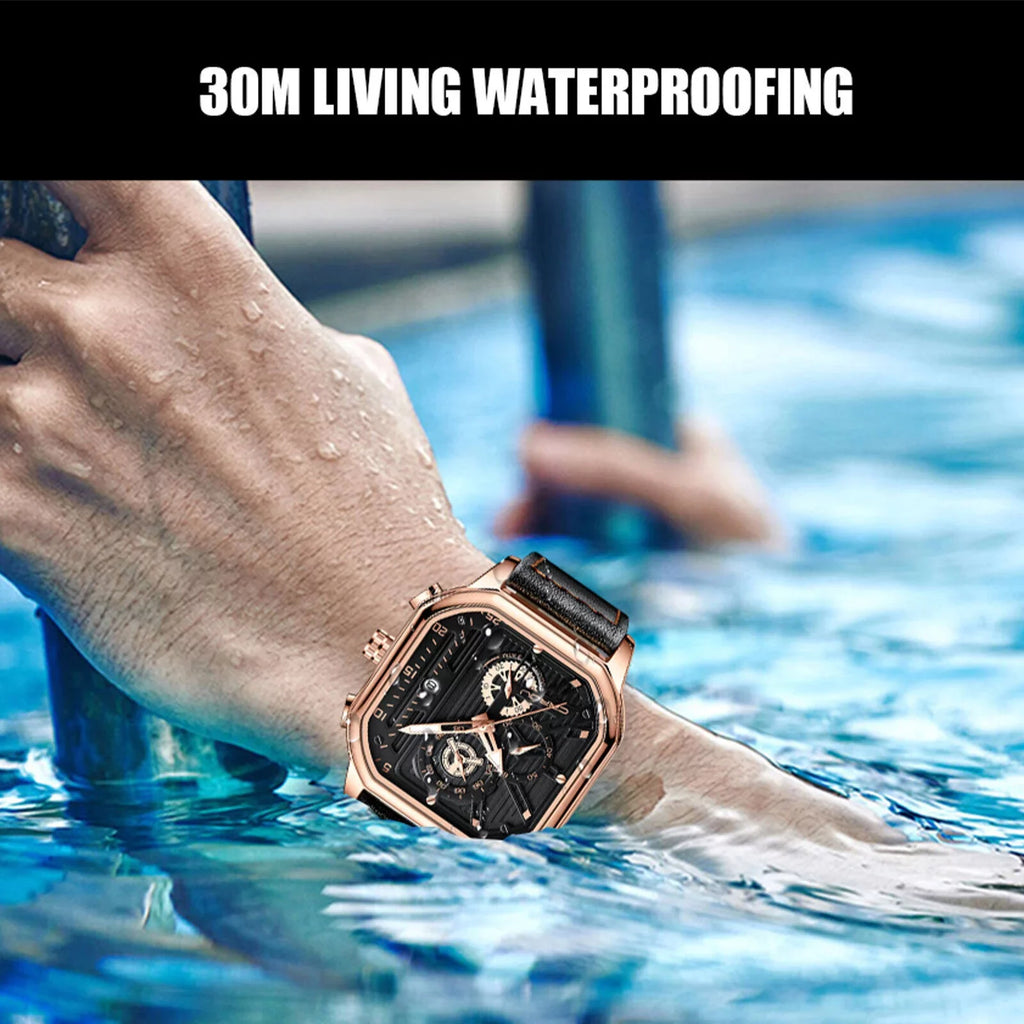 Quartz Date Watch Business Luminous Waterproof Chronograph Men's Leather Luxury