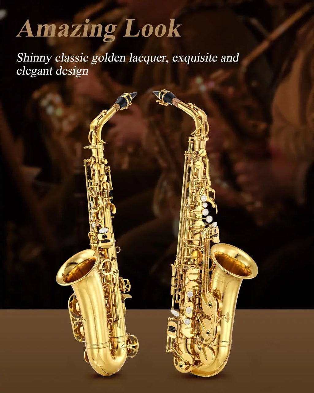 Saxophone Kit Orchestra Flat Instruments Gold Student Sax Stand AS-II Band Alto with Beginner Lacquer School Full Eastar E