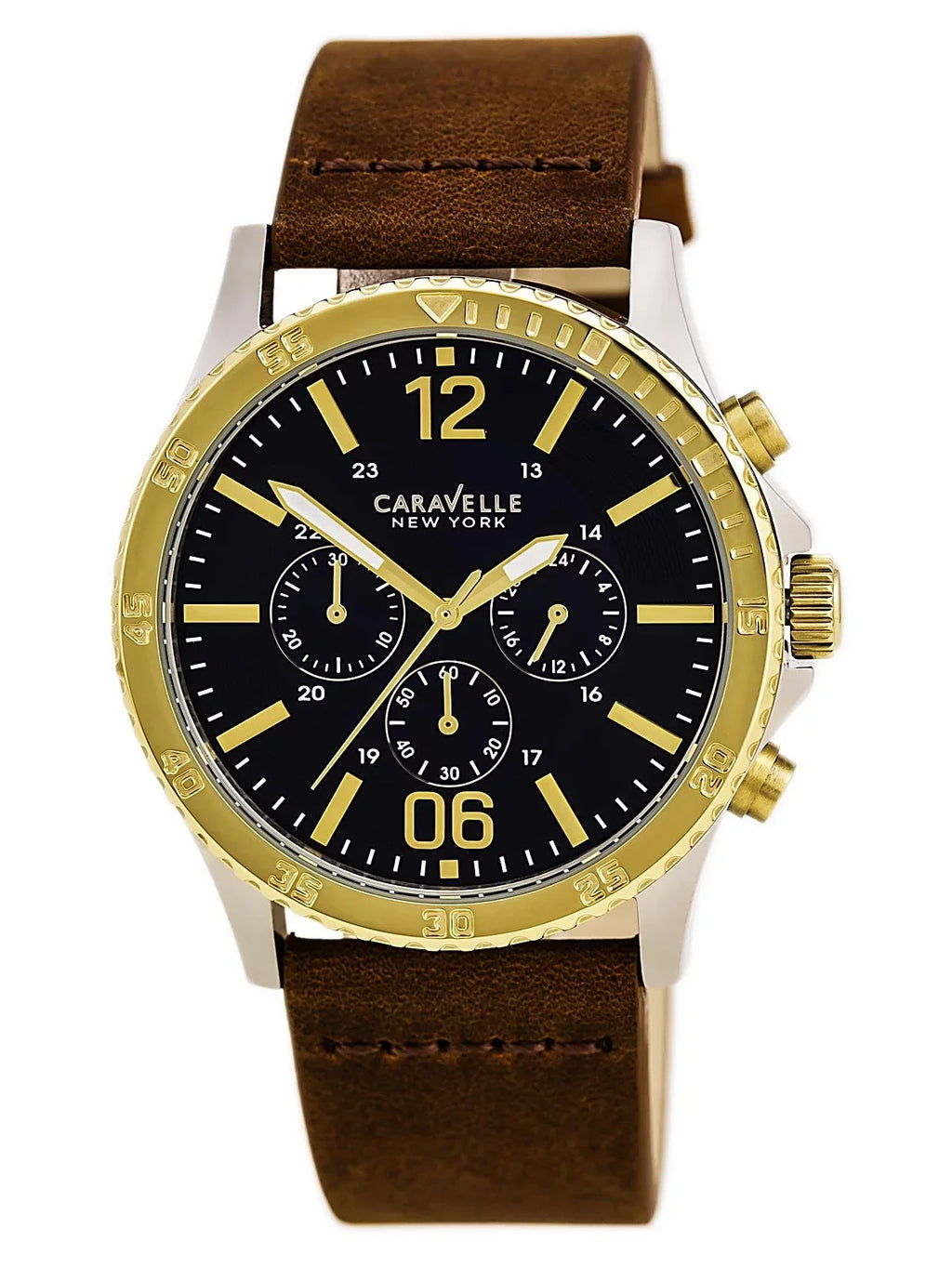 Watch Blue Strap Sport Leather Men's Dial Brown Chronograph 45A135 Caravelle