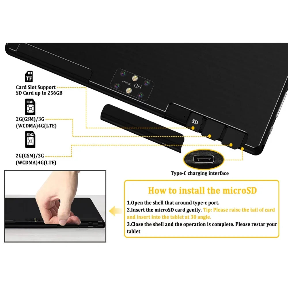 Tablets,64GB 1 Camera,Wi-Fi,Bluetooth,GPS,Black with 128GB Android 11,Tablet 1.6GHz 2 ),6000mAh 4G Octa-Core PC,Dual Keyboard,10 in to inch Tablet Battery,Latest ROM(up Expand Cellular
