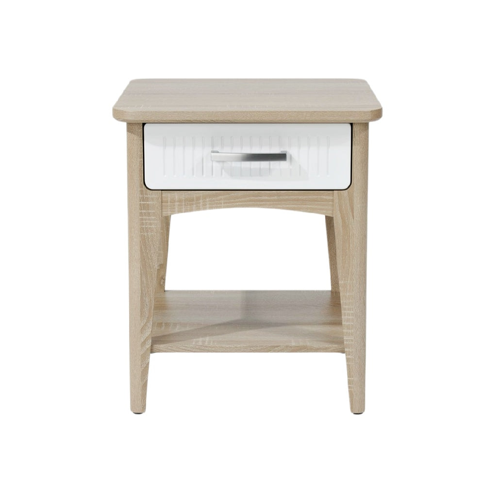 Minimalist Wooden Nightstand with Drawer and Open Shelf