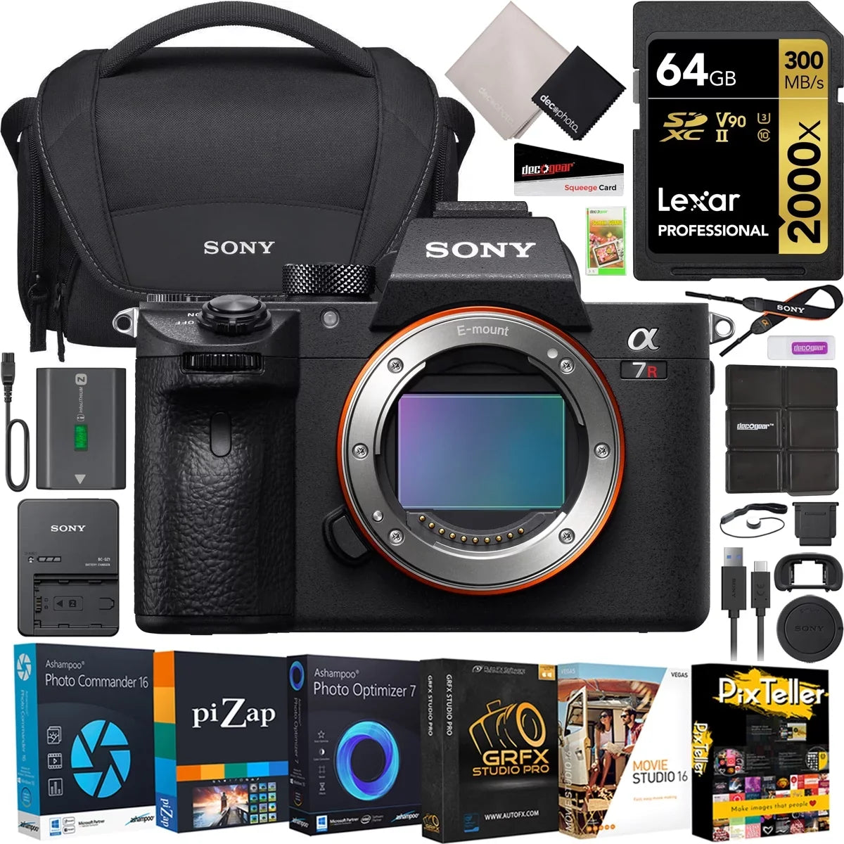 Body ILCE-7RM3A/B + Sony Mirrorless Video Camera Version 2000X 64GB Gear New LCSU21 Case Card, Deco Sony Frame + Kit Memory Lexar Bundle a7R Accessories Photo Software with III Full