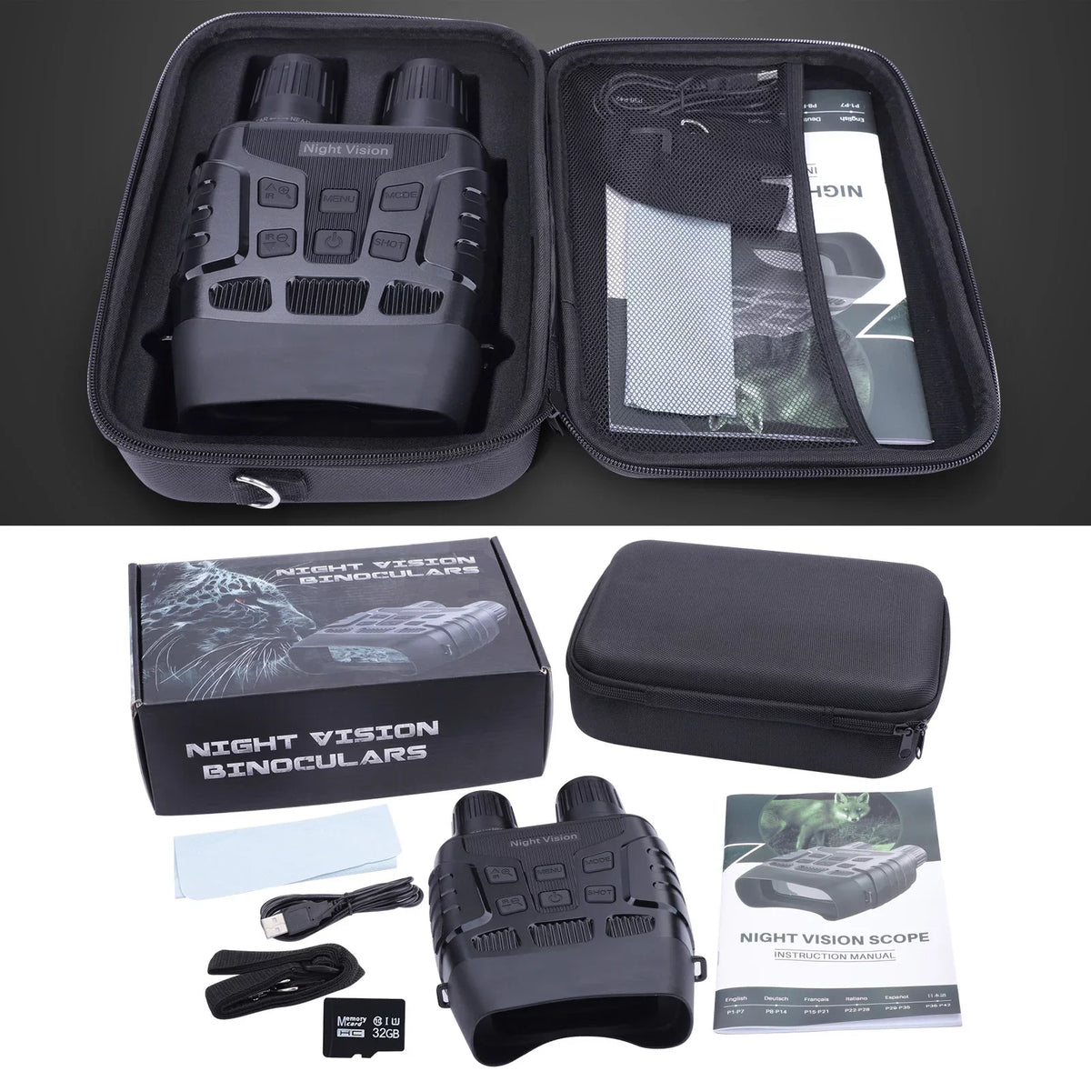 Goggles Vision Video from BEBANG Night HD Viewing Night 984ft/300m with 32GB Infrared Vision Binoculars, and Modes, Card, Photo