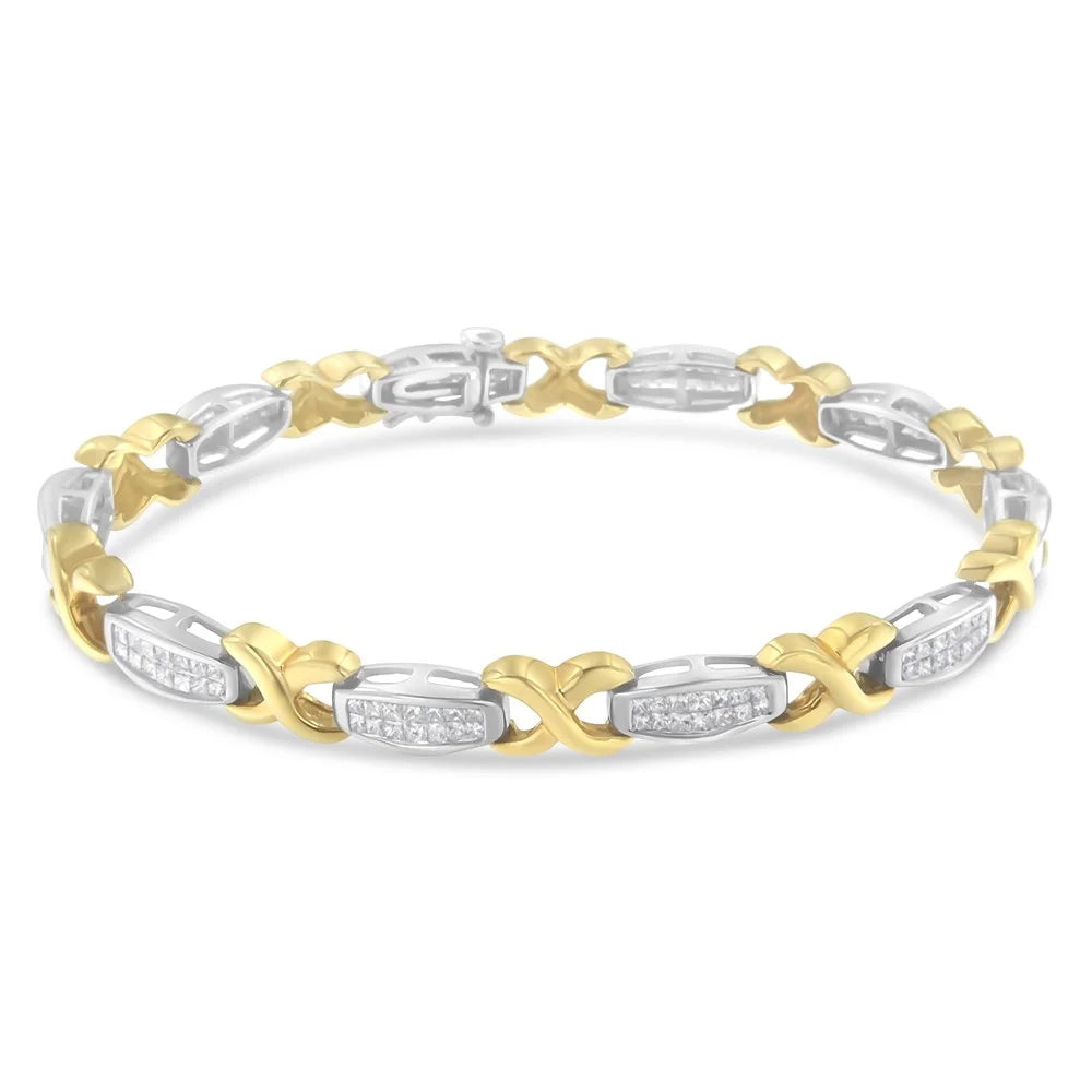 Invisible-Set White Bracelet X-Link 2 Gold Diamond TDW 14K SI1-SI2) (G-H, Carat Tennis and Yellow