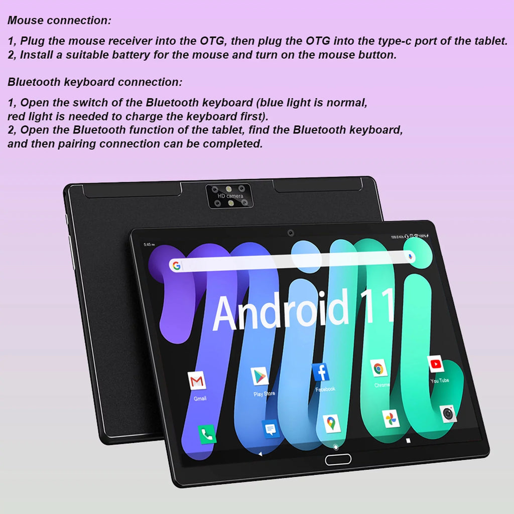 Tablets,64GB 1 Camera,Wi-Fi,Bluetooth,GPS,Black with 128GB Android 11,Tablet 1.6GHz 2 ),6000mAh 4G Octa-Core PC,Dual Keyboard,10 in to inch Tablet Battery,Latest ROM(up Expand Cellular
