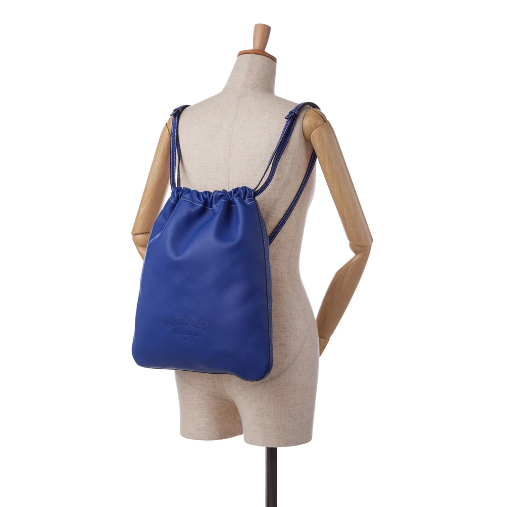 Cheri Hermès Backpack New) Authenticated Leather (Like Blue Pre-Owned Unisex Calf Bridado