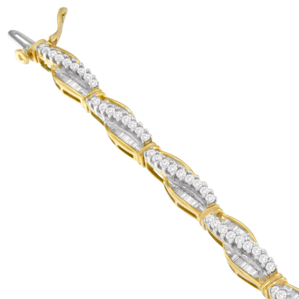 and 14K Round 3 Baguette Gold Love Bracelet Yellow Diamond Cut Winding (H-I,SI1-SI2) CTTW