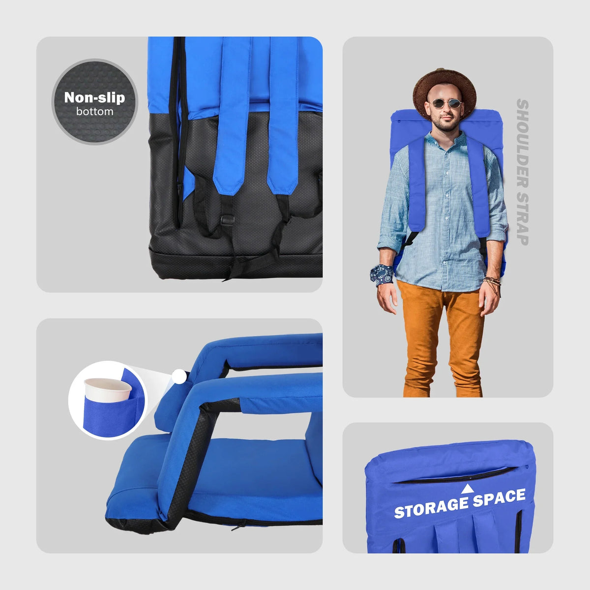 Cushion Folding Seat Chair Blue Stadium Bleacher, Portable Padded HomGarden