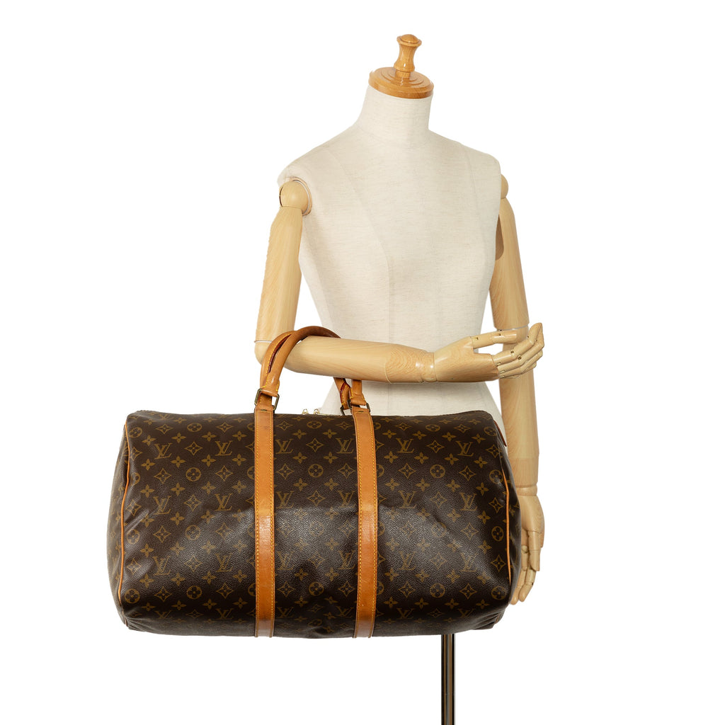 Travel Vuitton Keepall Unisex Brown WeekenderBag (Good) 50 Pre-Owned Bag Monogram Canvas Louis Authenticated