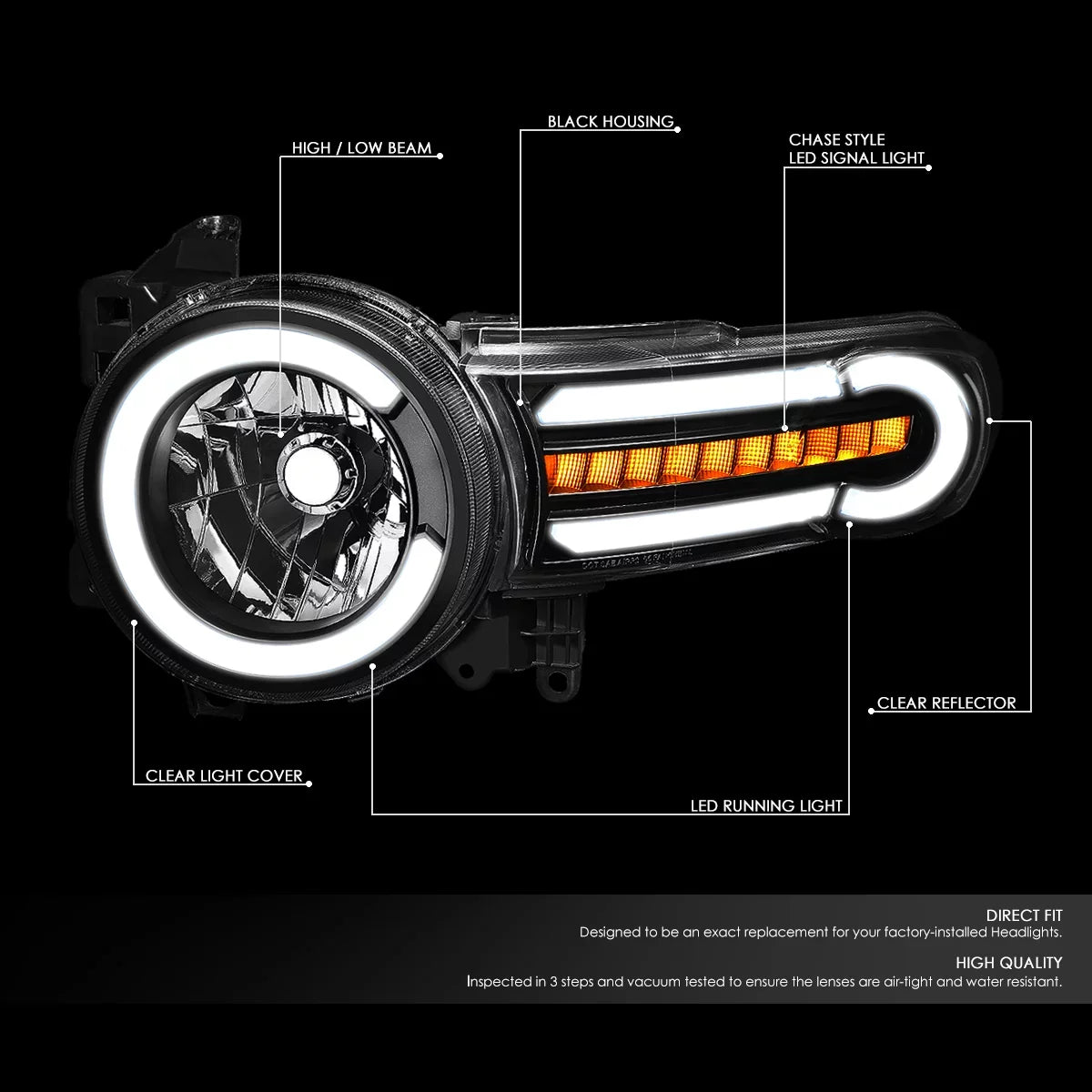 FJ Headlight 08 Cruiser Motoring to Pair 11 LED Lamps Bumper Black/Clear 13 For 2014 DRL+Sequential Turn 2007 DNA Corner HL-LB-FJC07-BK-CL1 Front 10 Toyota 09 Signal 12