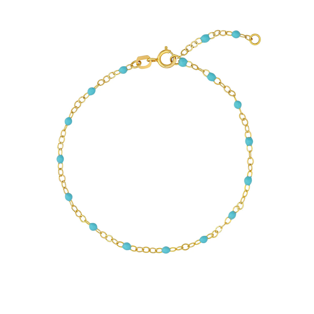 Yellow Women's Bracelet Piatto Gold Light 5.50"-7.50" Enamel Bead Adjustable 14K Turquoise