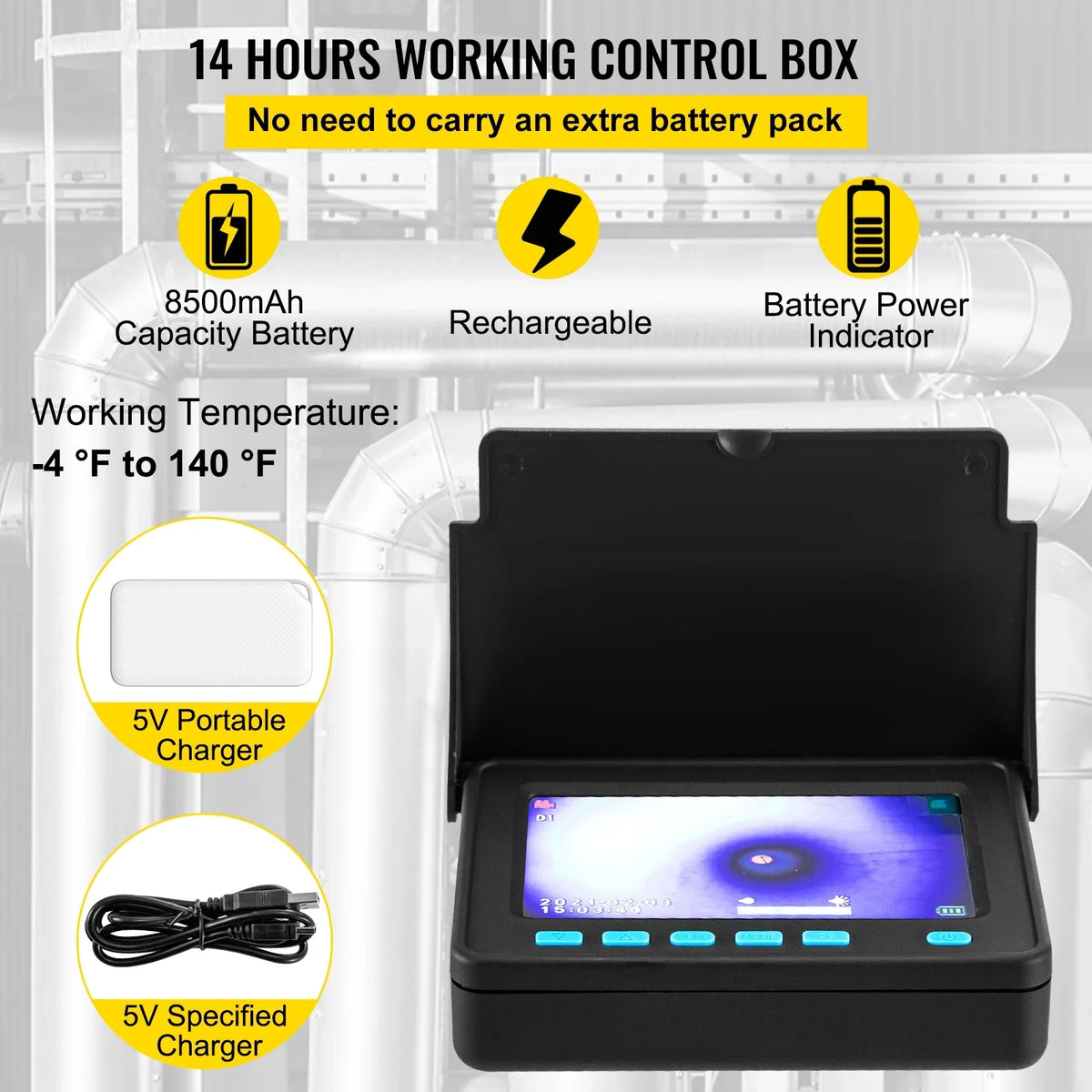 Sewer Camera LEDs Inspection Camera SKYSHALO Battery, 4.3 Cable 8500MAH Inspection Monitor Camera Camera IP68 Function Lithium 10M Waterproof TFT with Pipe Duct in. Pipeline 6PCS 32.8FT LCD DVR Screen