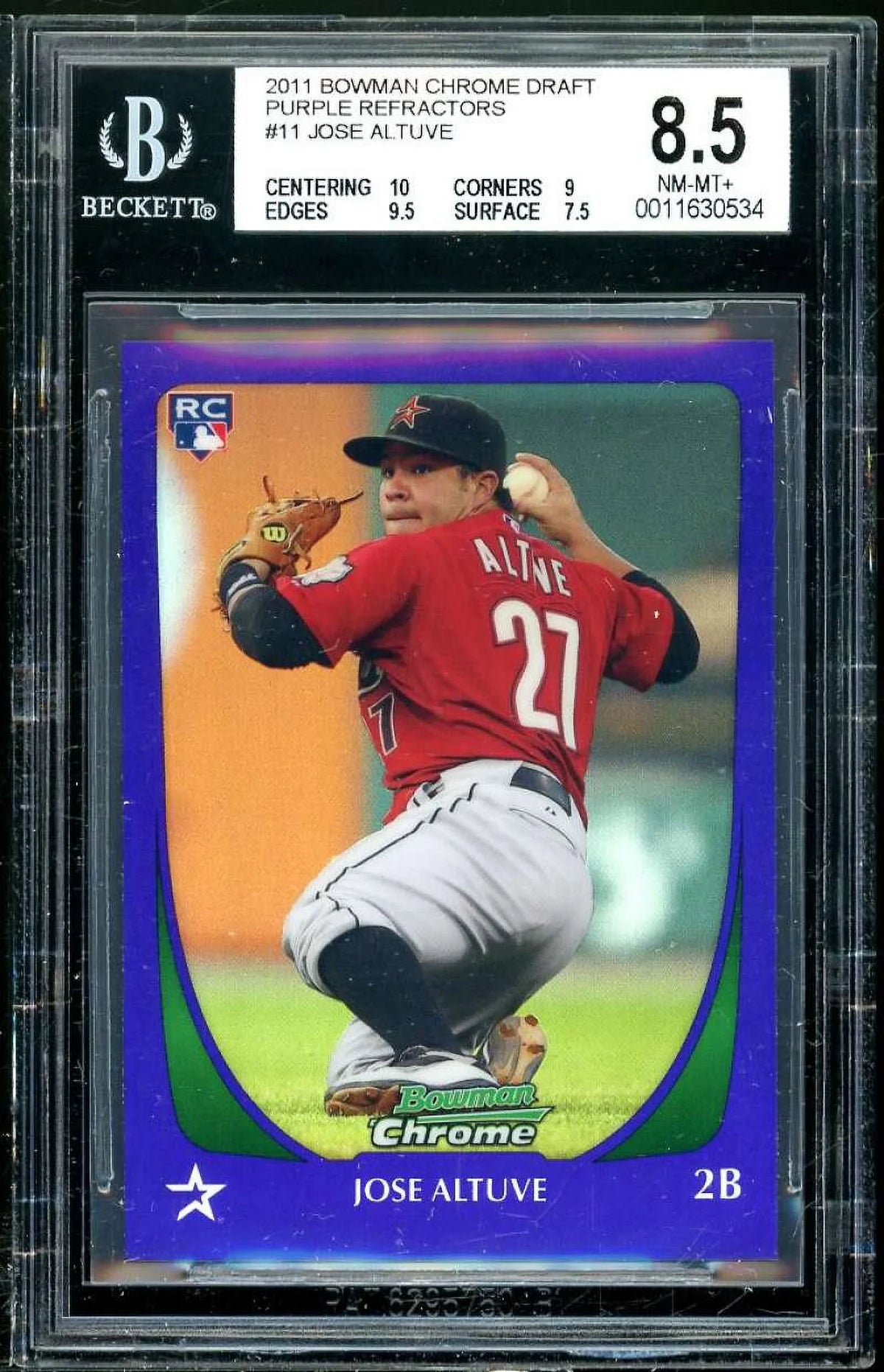 Altuve 8.5 BGS Draft Jose Purple Bowman Card 2011 Refractors #11 Chrome Rookie