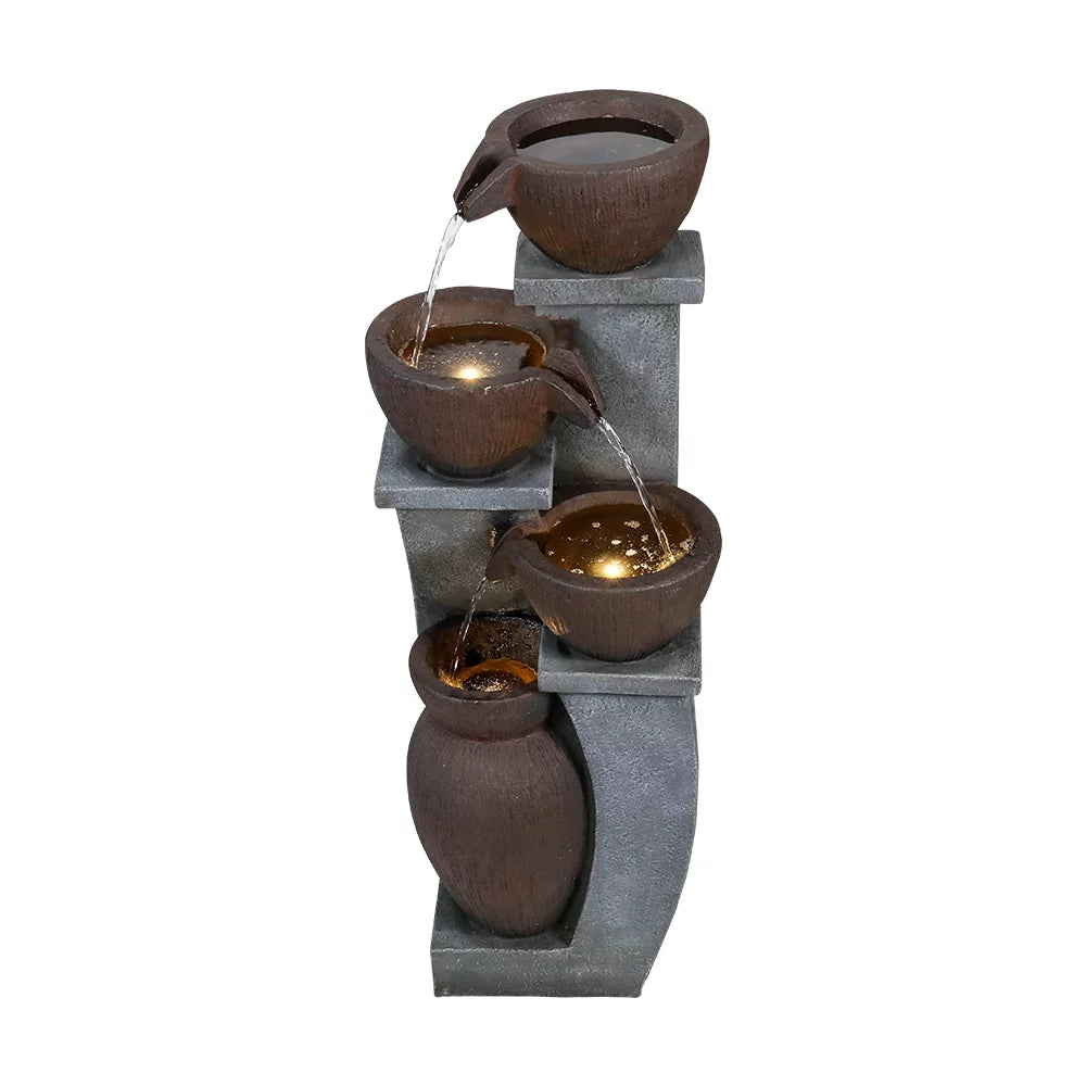'- for Porch, Light Outdoor Patio, Fountain Backyard Fountains 4-Tier and Home Garden Outdoor Willwolf Garden, LED with 32.8''H Art Modern Decor Deck,