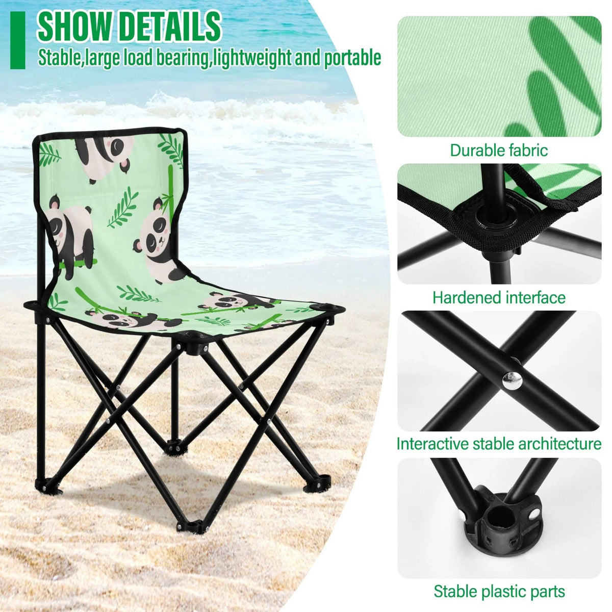Cartoon Carry 220LBS Fishing Chair Chair Bamboos Bag Support Camping and Portable Panda Lawn with Chair Outdoor to Beach Chair Folding