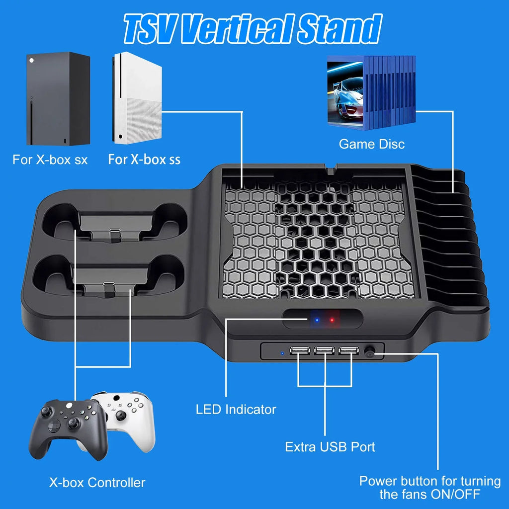 Station Controller S/X Xbox Stand Ports, EEEkit Slots X/S 2 Fit with for Fans, Charging Series Dock USB Dual 3 Cooling Fast Game Xbox Series Vertical Fit 11 Disc with for