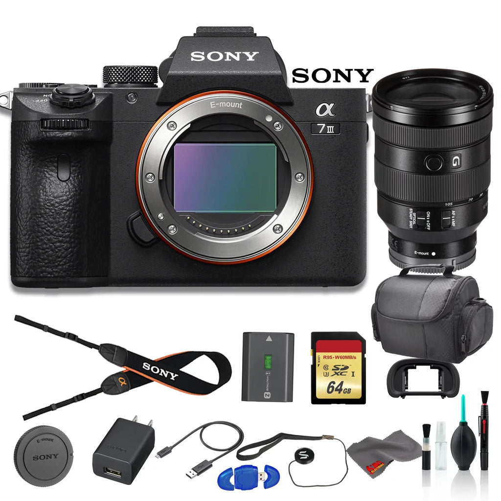 Bag, More a7 III 64GB Lens, Memory Bundle Sony Camera Digital FE - Sony and Mirrorless 24-105mm With Card Reader f/4 Memory Card, Alpha