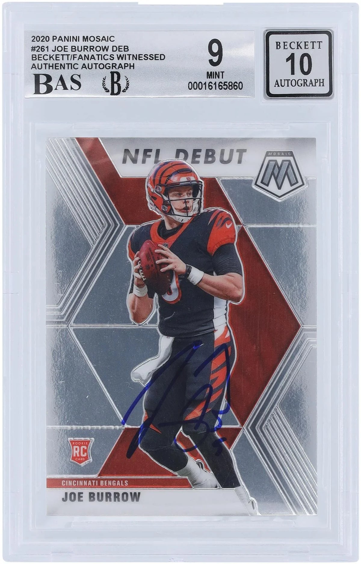 #261 Cincinnati Panini Certified - Joe 2020 Beckett Mosaic 9,9,9.5,9 Burrow Card Autographed 9/10 Authentic Rookie Subgrades Fanatics Fanatics Bengals Authenticated Witnessed -