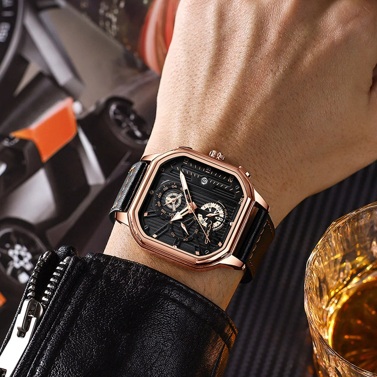 Quartz Date Watch Business Luminous Waterproof Chronograph Men's Leather Luxury