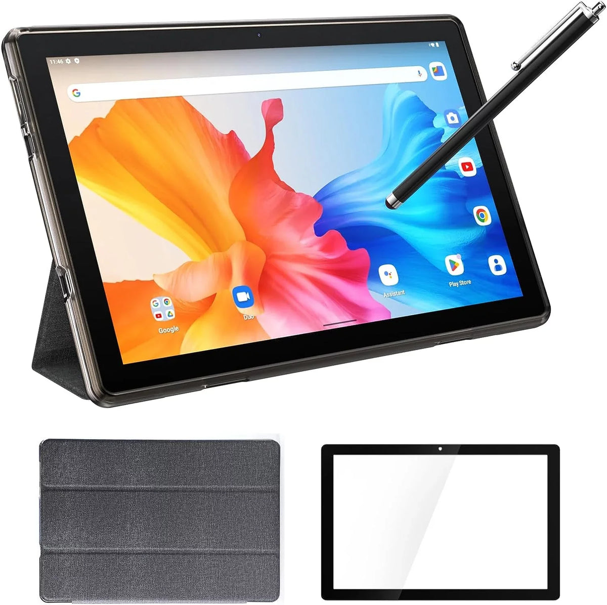 Inch 5G ROM/1TB 6 Android Tableta, Quad Computer Camera, Certified Wi-Fi Core HD 6GB PC, RAM BT Screen, Tablets 8MP 128GB Case(Black) GMS 10 Google Touch 11 Expandable with IPS Tablets, Leather Tablet