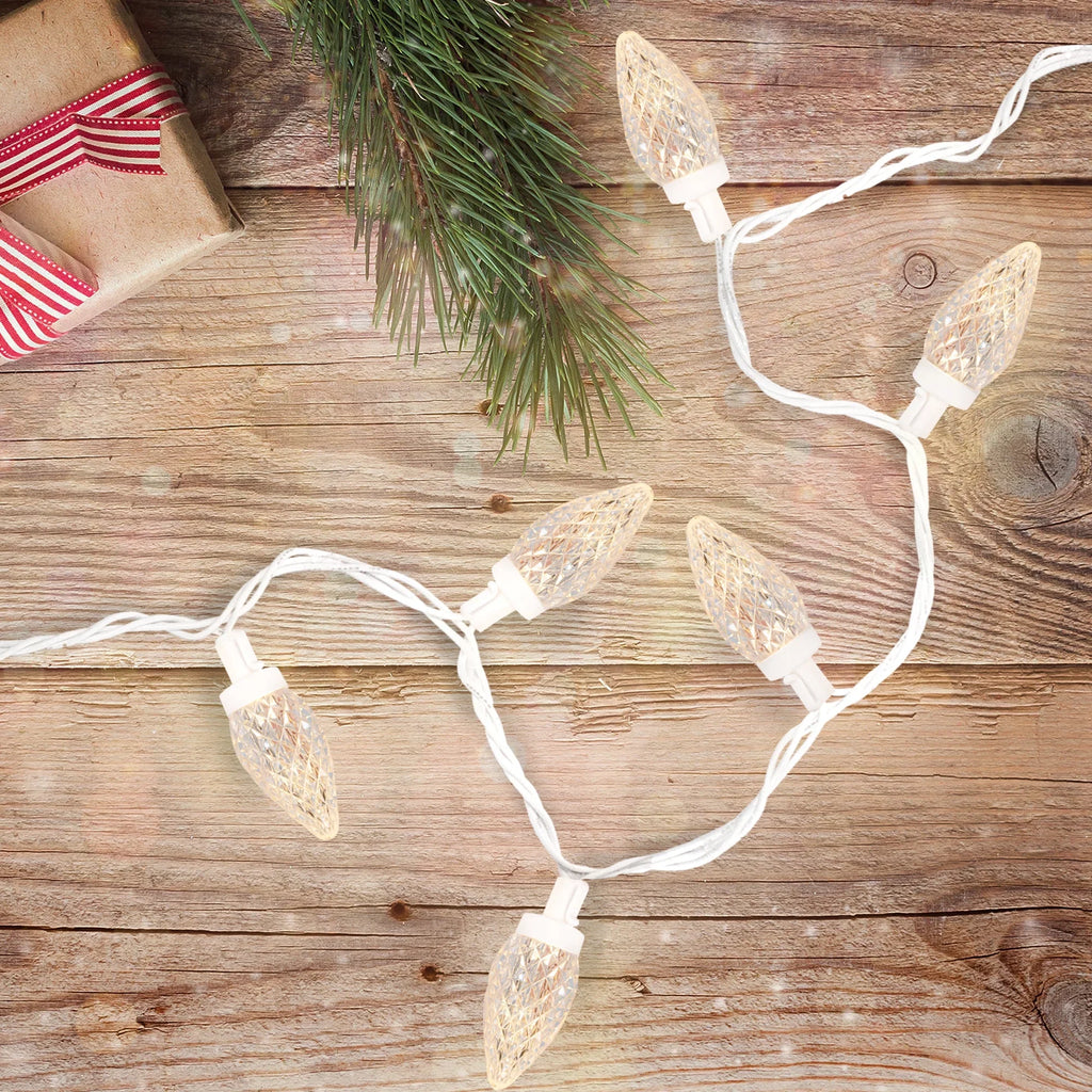 Faceted Christmas White Northlight 100 ft Warm Count C9 Lights 41 LED - White Wire