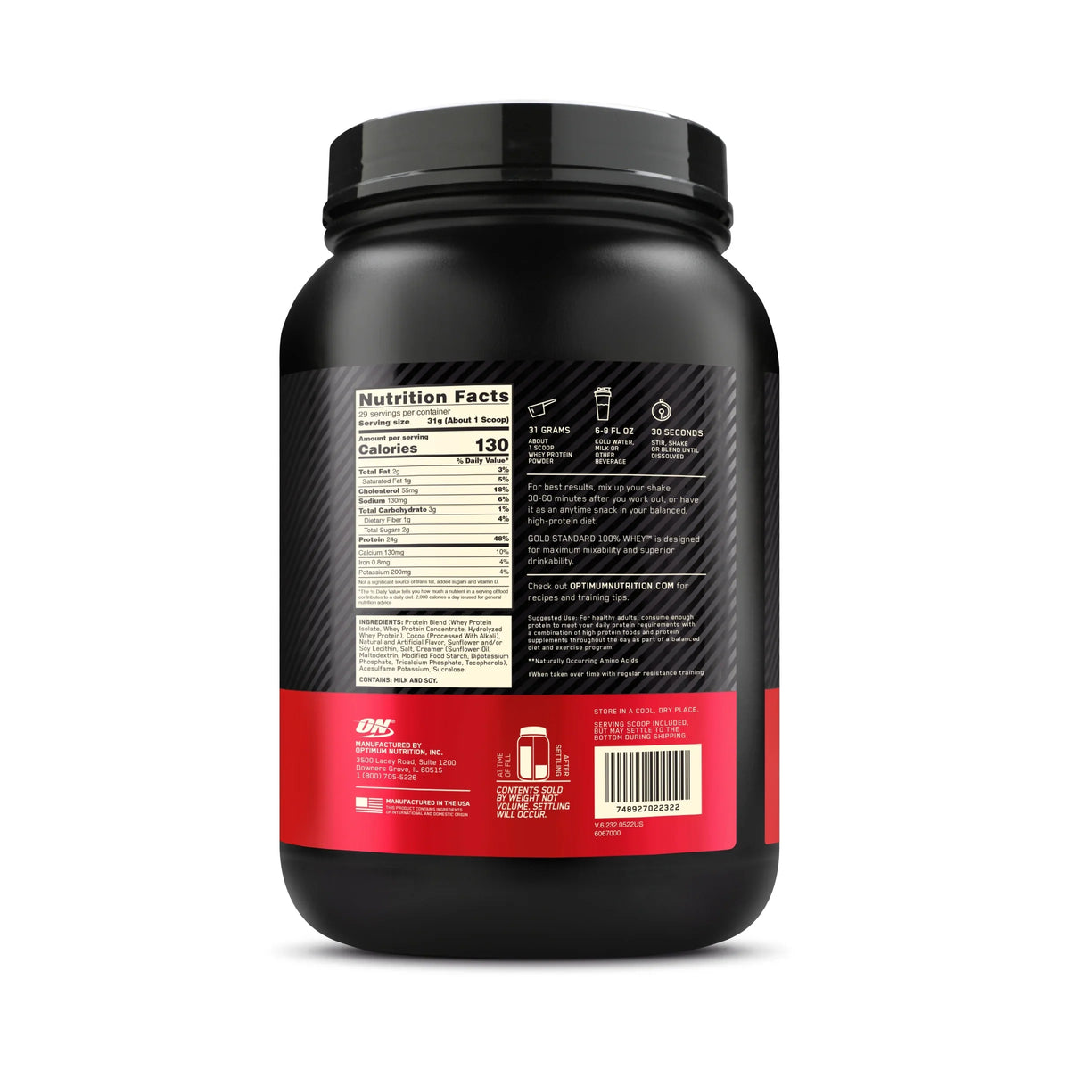 24 Whey Nutrition, Gold 100% Servings Chocolate 2 Powder, Optimum g 29 lb, Malt, Standard Protein Protein,