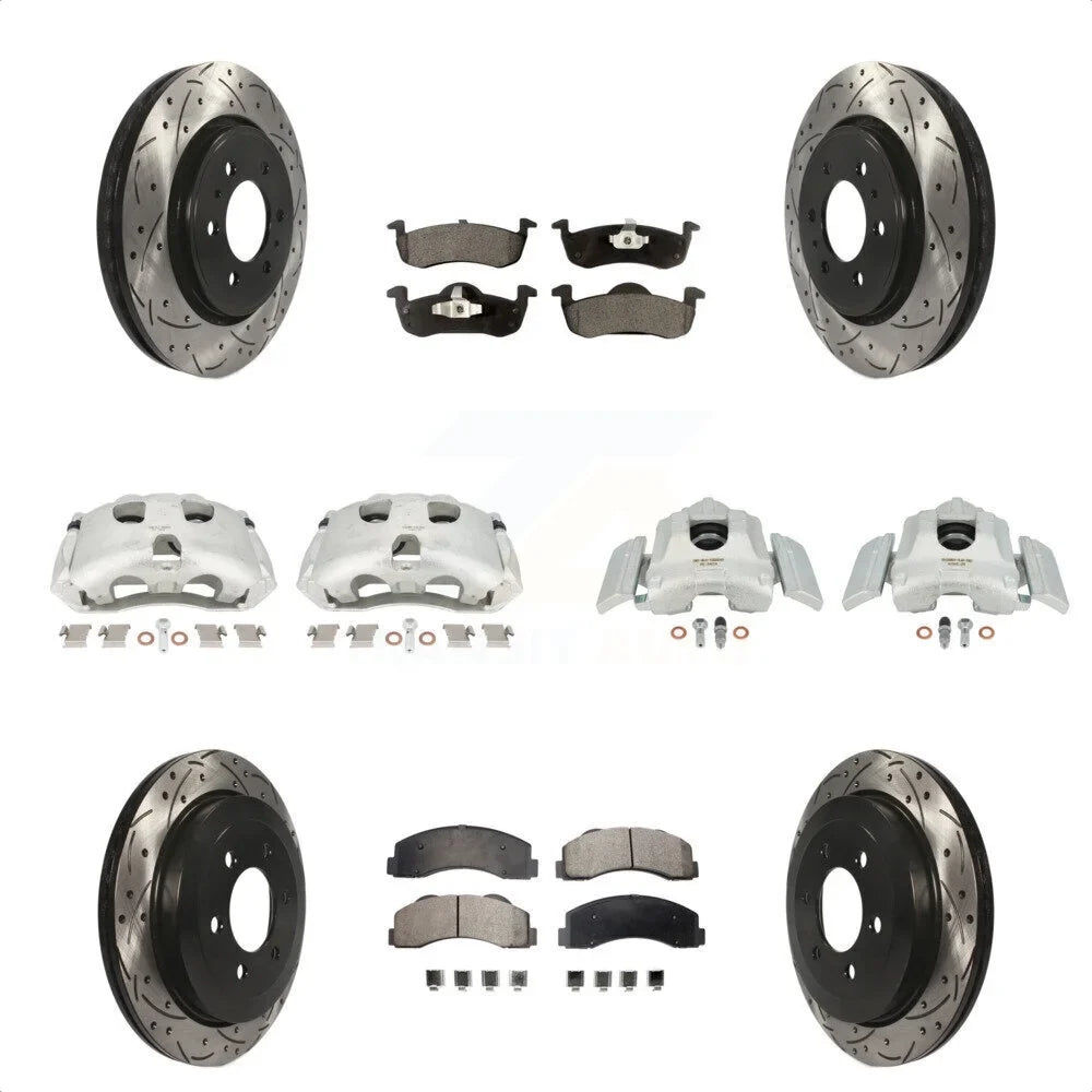 Semi-Metallic For Auto Lincoln Caliper Brake Coated Navigator KCD-100317P Kit Rotors Drilled (10Pc) Front Ford 2010-2017 Rear Slotted And Expedition Transit Disc Pads