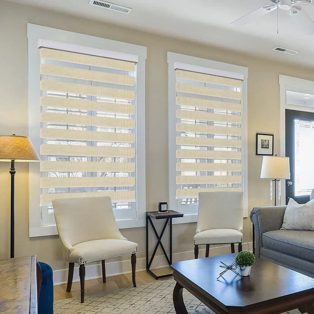 Shades L, Control Cover, 72" LUCKUP Zebra Light Dual Treatments with W Beige and for Sheer Windows, Shades 29" Blinds Day Night, Layer Roller for Blinds Window Striped Valance x