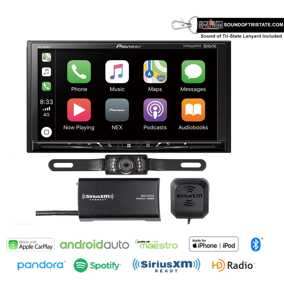 w/ SiriusXM SXV300V1 License Backup Pioneer Plate Camera 7" DMH-1500NEX Tuner and