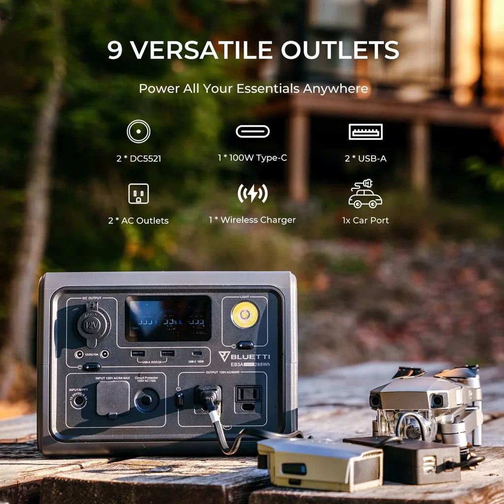 Portable Station EB3A Generator, for W/Carry Camping, Emergency Home Power Solar BLUETTI Bag,600W Generator, Use, 268Wh LiFePO4