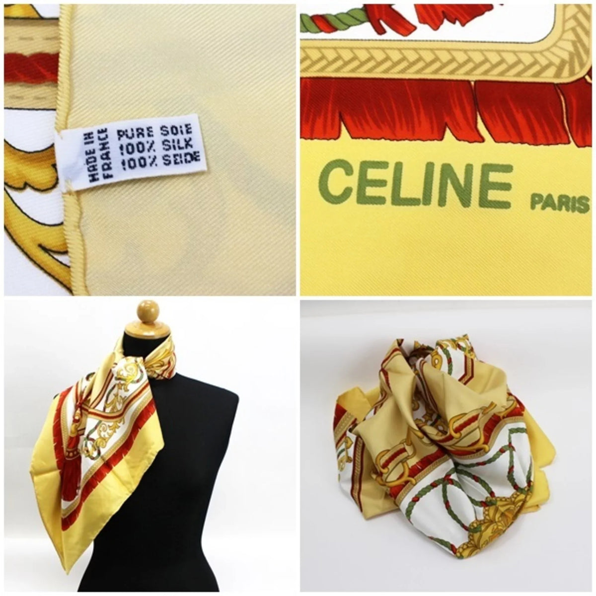 CELINE silk scarf (Good) yellow Pre-Owned ladies muffler Celine