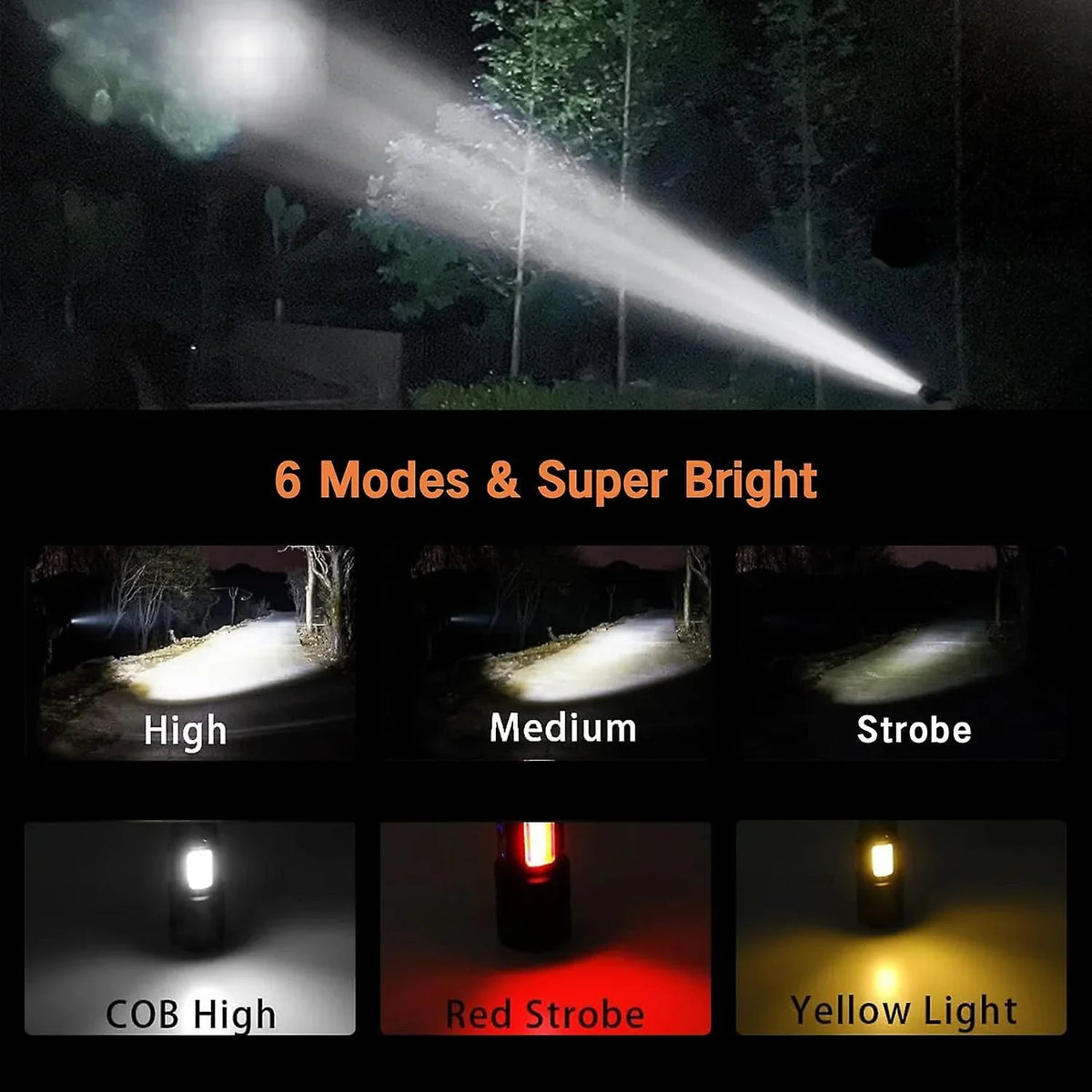 Adjustable Tactical Modes Rechargeable Torch, Lumen Bright With Water Flashlight 2 Cob 15000 Torch, High Flashlight, Super Zoomable, Light, Magnetic 6